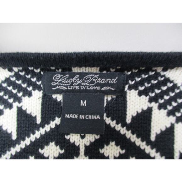 Lucky Brand Cardigan Sweater Womens Medium Aztec Southwestern Black White Zip Up - Picture 11 of 15